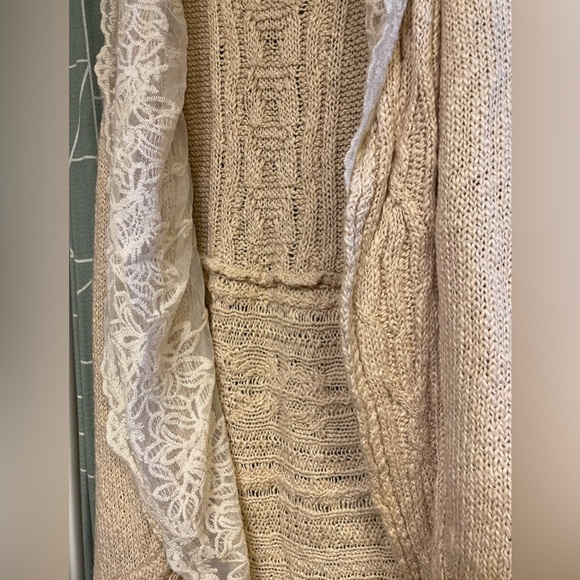 Anthropologie Knitted & Knotted Lace Knitted Cream Sweater Vest/Open Cardigan - Picture 6 of 7